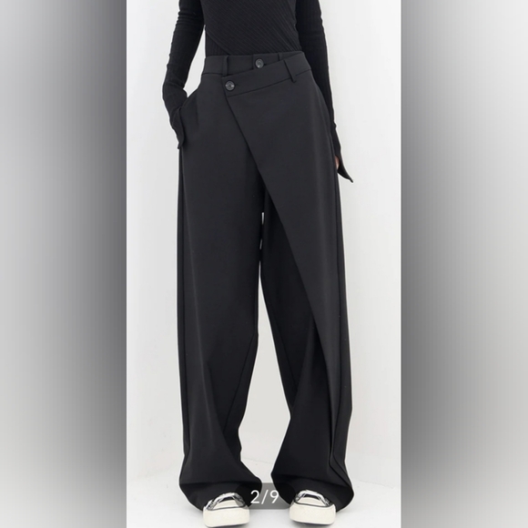 Commense Asymmetrical Layer Button Wide Leg Dress Pants - Picture 3 of 7